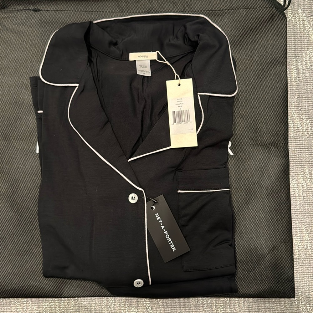 BNWT Eberjey Gisele Stretch-TENCEL Modal Long Pajama Set in Black